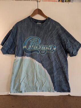 CHICAGO Vintage Concert Rock Unisex Music Tie Dye T-Shirt XL Blue Band Tour